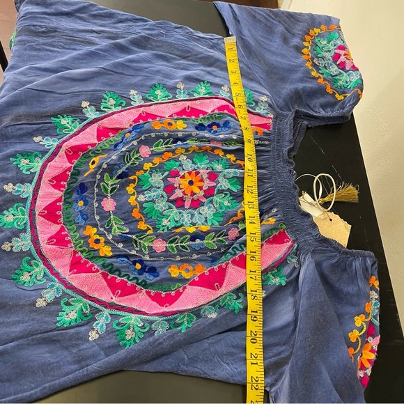 NWT Ruby Yaya Botanica Boho Artsy Hippie Bell Sleeve Blue Crochet Top Large - Picture 8 of 12